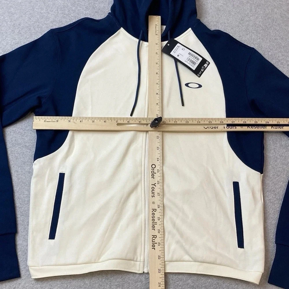 Oakley Pursuit Cruise Full Zip Hoodie Womens Sz S Cream Navy Blue Activewear Run - Picture 3 of 9